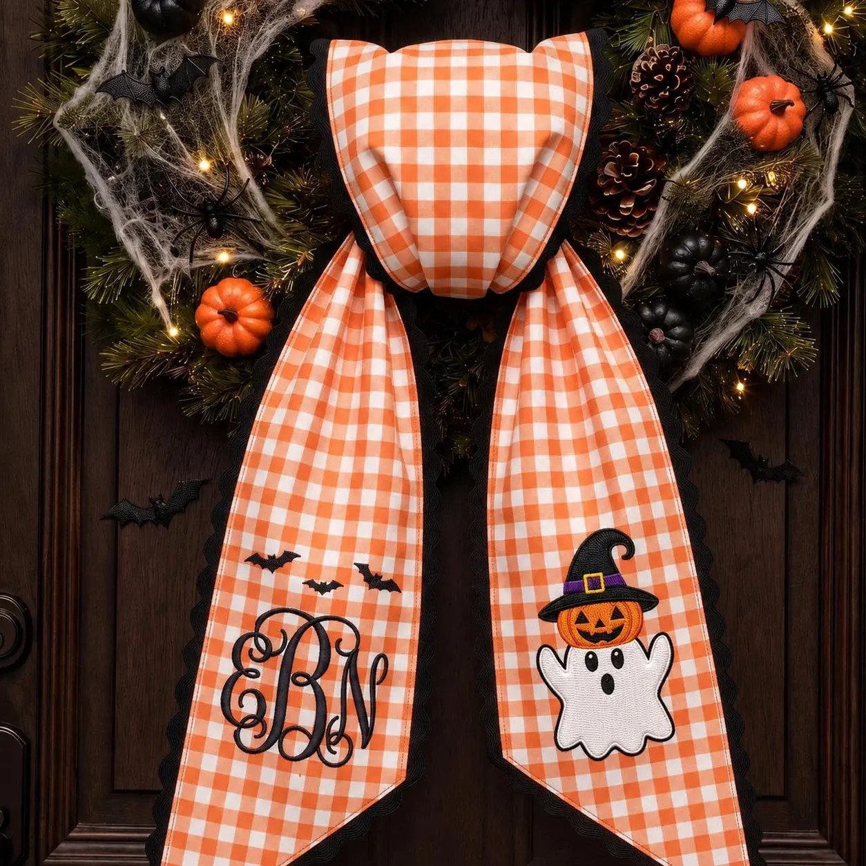 Boo Wreath Sash — Gingham, With Your Monogram
