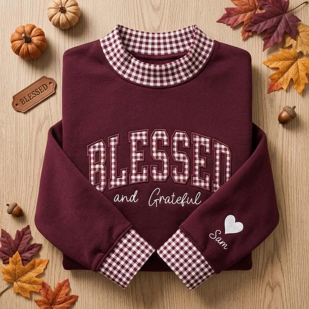 Blessed & Grateful Mockneck — Gingham Letters for the Table