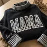 Mama Mockneck — Gingham Letters, Their Names on the Cuff