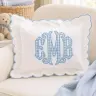 Scalloped Monogram Pillow — Gingham Initials, Coloured Edge