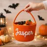 Halloween Treat Basket — Rope Basket, Their Name in Chunky Yarn